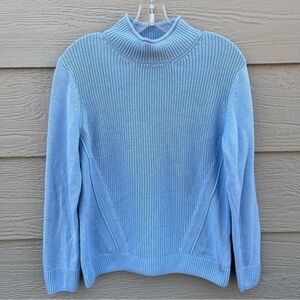 Olsen Turtleneck Ice Blue Sweater M Cotton Blend Mock Neck‎ Ribbed Germany